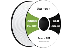 Brotree Paracord 2mm 30M 100% Lina Nylonowa 1-żyłowa Sznurek do Zewnątrz, Rzemieślnicze, Kemping - Obciążenie Niszczące 45kg (Biały)