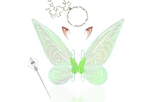 IWTBNOA Feenflügel Kinder Erwachsene, Schmetterlingsflügel für Mädchen mit Elfenohren, Blumenkranz und Zauberstab, Fairy Wings, Prinzessinnenflügel für Halloween, Ostern und Party Karneval Cosplay