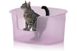 JUNHONSION Bardzo duża kuweta dla kotów, głębokość 63 cm x 45 cm x 33 cm, łatwe czyszczenie, wejście z obniżonym wejściem, ochrona przed rozlaniem, przezroczysta, fioletowa