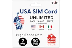 TSIM Carte SIM USA 7 Jours pour Voyager! Données, appels et SMS illimités aux États-Unis, Canada et Mexique. Carte SIM prépayée pour Les touristes.