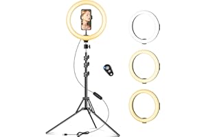 VEVICE Ring Light with Tripod Stand & Phone Holder, 10 inch Selfie Ring Lights for Phone, Dimmable LED Circle Light with Remote for Live Streaming, Makeup, TikTok YouTube Video (Total Height: 70''/180cm)