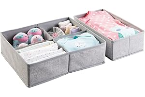 mDesign Zestaw 2 pudełek materiałowych do szafy lub szuflady – idealne pudełko do przechowywania odzieży dziecięcej, bielizny, akcesoriów itp. – uniwersalne zastosowanie – szare