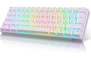 ‎RK ROYAL KLUDGE RK61 Mechanische Gaming-Tastatur, 2,4 GHz Kabellose/Bluetooth/Verkabelte 60% Mechanische Tastatur 61 Tasten, Hot-Swap-fähiger Roter Schalter mit RGB Kompatibel für Win/Mac, Weiß (QWERTZ)