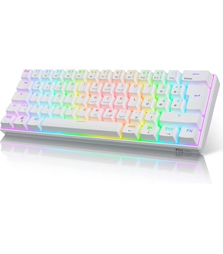 GK61 Mechanisch Gaming-toetsenbord - 61 toetsen Multi Color RGB Verlichte LED Backlit Bedraad Programmeerbaar voor PC/Mac Gamer (Gateron Optisch Blauw, Wit