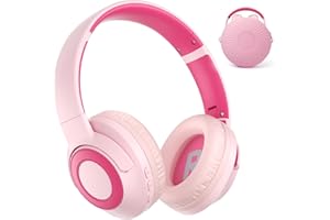 TONOSHARK Kopfhörer Kinder Bluetooth | Noise Cancelling Kopfhoerer Kinder | 60h Spielzeit, Leicht über Ohr Kinderkopfhörer Bluetooth Mit Mikrofon (Weiß) - Für Schule/Reisen | Inkl. Tragetasche (Rosa)