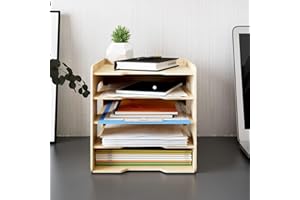 PUNCIA Organizer Scrivania 5 Ripiani in Legno Organizzatore Documenti Armadio Desktop Document Organizer Contenitore Libri Scrivania Scatola Archivio Porta Fogli A4 Porta Documenti per Ufficio Casa
