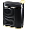 ELPHECO Bathroom Small Trash Can - 2 Gallon Black Sensor Garbage Can with Lid, Plastic Automatic Trash Bin, Slim Motion Sensor Trash Can, Waterproof Smart Waste Bin for Bathroom, Black Golden