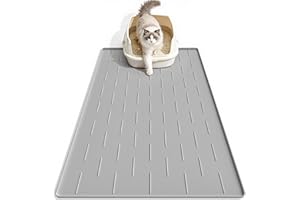 Pieviev Alfombra Gatos Arenero Silicona, 86 x 56 cm Alfombrilla Arenero, Tapete Areia Gatos Grande, Impermeable y Antideslizante Cat Litter Mat, Gris Claro