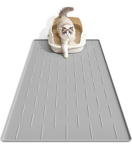 OHMO Kattenbakmat, 60 x 40 cm, beige, premium siliconenrubber, gemakkelijk schoon te maken, waterdichte kattenbakmat, houdt de vloer netjes