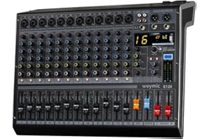 Weymic E-Series Professional Mixer for Recording DJ Stage Karaoke Music Application w/USB Drive for Computer Recording Input, XLR Microphone Jack, 48V Power for Professional (12-Channel)