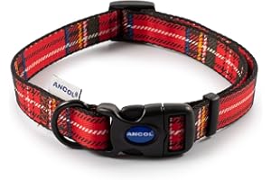 Ancol Adjustable Nylon Dog Collar Red Soft Polyester Printed Durable Comfortable Pet Puppy Neckband Fixings - 30-50 cm