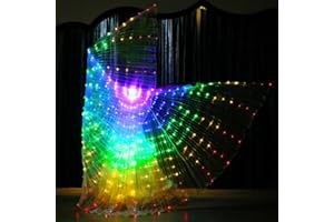 DIVONO LED Belly Dance Wings with Telescopic Stick and Light Up Butterfly Hair Braid Clips, Glow Dance Wing Butterfly Wings, Dancing Performance Costume for Halloween Christmas(A)