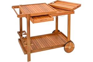 AVANTEX Outdoor Grill Trolley, Servierwagen für Garten, BBQ Beistelltisch, Tisch für Grill mit 2 Tabletts – 100 x 80 x 59 cm, Akazienholz