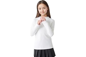 Hoseay Girls Thermal Top Kids Long Sleeve Warm Base Layer Shirt Slim Fit Half Turtleneck Scalloped Undershirt Soft Stretchy Pullover Tee Shirts for Children Casual School 7-13 Years