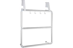 WENKO Handtuchhalter für Tür und Duschkabine Compact - mit 3 Querstangen und 4 Haken, Aluminium, 62.5 x 78 x 14.5 cm, Silber matt
