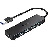 Aceele HUB USB 3.0 5 Ports(Avec alimentation), Ultra-Fin avec 4 Ports de données type 3.0, SuperSpeed 5Gb/s, Micro USB Port d