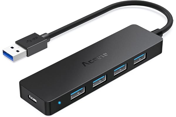 Aceele HUB USB 3.0 5 Ports(Avec alimentation), Ultra-Fin avec 4 Ports de données type 3.0, SuperSpeed 5Gb/s, Micro USB Port d'alimentation, pour MacBook Air/Pro, Surface Pro, Dell XPS 15, Flash Drive.