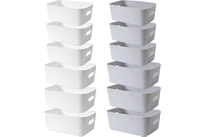 SAMISO Cajas Organizadoras de Plástico con Asas,12pcs Caja de Almacenamiento para Hogar,Cubo de Contenedores Pequeños de Almacenaje,Cestas de Almacenaje Multiuso para Escritorio,Cosmético,Baño