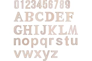 LegendTech 124PCS Wood Letters and Numbers Alphabet Decorative Wood Letters 0-9 Wooden Numbers Exquisite Ornament Set for Art Crafts DIY Decoration Display 45*4 mm Original Wooden Color