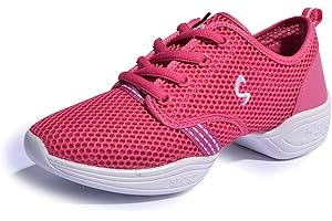 Uhclrr Chaussures De Danse Femmes Modern Soft Bottom Jazz Sneakers Aerobics Respirant Et Léger Femmes Danse Fitness Sport(38 EU, Rose Red)