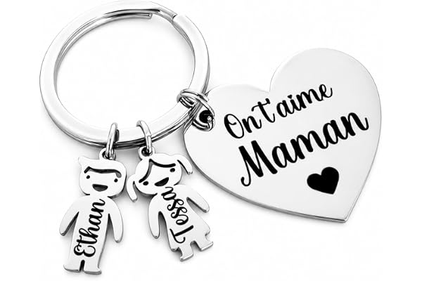 Cadeau Maman Personnalisé Cadeau Fête des mères - Porte clé Coeur avec les prénoms des enfants, cadeau maman original, idée cadeau pour la fête des mères