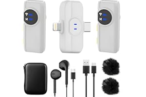 HZBWCO Microfono Lavalier Wireless per iPhone, USB-C Microphone(2 in 1), Risoluzione del rumore con IA, Mini Clip On Mic per Vlogging, Video, Podcast, Interview, TikTok,YouTube-Aufnahme - Bianco(2 TX + 1 RX)