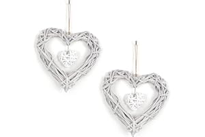 anneratteryer 2 Stück Herzen Deko Türdeko Zum Aufhängen Weidenkranz Herz Rattan Anhänger Romantische Wicker Dekoration Herz Kranz Hängen Weidenherz Wandbehang Ornament Handgefertigtes Rattanherz