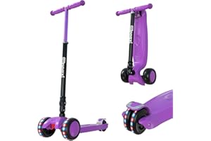 IMMEK Monopattino Pieghevole 3 Ruotes Scooter per Bambino e Bambina 3 a 12 Anni Bambini Giocattoli e Regali, Manubrio Altezza Regolabile con Tre Luce LED Ruote e Carico Massimo 50KG