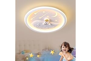 JubelTage LED Kinder Deckenleuchte,Astronaut Mond Kreative Deckenleuchte,dimmbar mit Fernbedienung,NachtlichtFunktion Kinderzimmer Kindergarten Schlafzimmer Wohnzimmer Cartoon Deckenleuchte 40cm Weiß