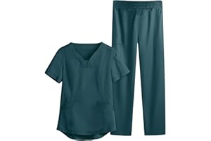 BSJJ Scrubs Uniforms Women Set,Women's Workwear Tops&Pants Stretch Mock Wrap Shirt Short Sleeve V-Neck Mock Wrap Top Working Uniform Comfortable Loose Women Shirt