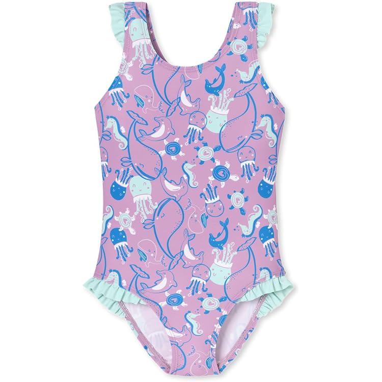 Sanetta Mädchen Badeanzug – Bunter Unterwasser-Print, Mit Rüschen, Weich & Elastisch