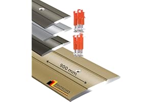 FLOORDIREKT Metal Transition Strip Profile | Aluminium Flooring Strip for Parquet, Laminate, PVC, Cork | C-Shape | Pre-Drilled or Self-Adhesive (Width: 36 mm | Length: 90 cm, Gold | Pre-Drilled