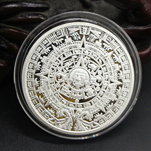 Preisvergleich Produktbild TWIFER Gold Gedenkmünze Mexican Maya Kalender Vergoldete Münzen Sammlung (38mm, Silber)