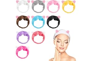 TSHAOUN 10 Pezzi Fascia Capelli per Trucco, Elastiche, Orecchie di Gatto, per Donne, Spa, per il lavaggio del viso, Maschera, doccia