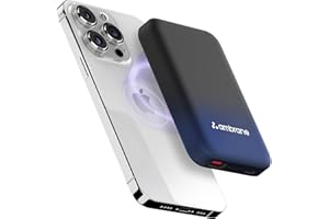 Ambrane Magsafe Wireless 10000Mah Fast Charging USB Type-C Input Power Bank, Strong Magnet, 22.5W Output For iPhone 12 & Above, Android & Other Qi Enabled Devices + Magnetic Ring (Aerosync Snap, Blue)