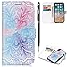 Produktbild Apple iPhone X Handyhülle,iPhone XS Hülle,WIWJ PU Cover Case Leder Flip Wallet Schutzhülle Stoßfest Bumper mit Kartenhalter Klappständer Magnetic Case Hülle Premium Schutzhülle Case[Gemalt zwei-in-one Kann Getrennt Werden Leder Case] Kreative Muster Design Bookstyle Tasche Flip Brieftasche Case Hülle für iPhone X/iPhone XS+1x Touch Stylus Pen-Blaue rosa Blume