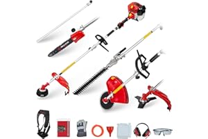 BU-KO 52cc Long Reach Petrol Multi Functional Garden Tool Including: Strimmer, Hedge Trimmer, Pruner Chainsaw, Brush Cutter with 2.4mm Thick Trimmer Line & 1m Extension Pole 1 Year Warranty