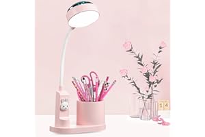 SONVIEE Lampe de Bureau pour Enfant avec Projecteur et Porte-Stylo Etude LED Lampe de Chevet Lecture pour Enfants Sans Fil Dimmable 3 Modes Veilleuse Protection des Yeux