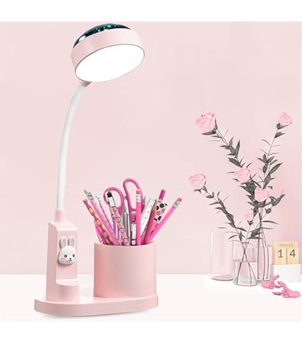 Bureaulamp voor kinderen, bureaulamp led met afstandsbediening, timer, grote batterijcapaciteit, 3 lichtmodi en dimbaar, tafellamp met penhouder en mobiele telefoonstandaard, oplaadbare lamp, wit