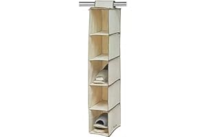 Iklob® Organizer Armadio da Appendere, Portatutto da Appendere con 5 Scomparti 30X15X70 CM -BEIGE, Organizzatore Armadio, Lavabile Pieghevole Salvaspazio Portaoggetti da Appendere