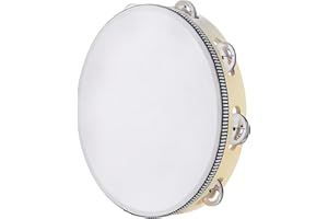 MUSFUNNY Tamburello per adulti, 25,4 cm, in metallo di betulla, sonagli a percussione, strumento musicale educativo, per feste in chiesa, karaoke, feste (25,4 cm)