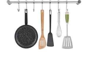 NACTECH Porta Utensili da Cucina Bagno in Acciaio Inox Barra Porta Mestoli, Padelle, Tazze, Ombrelli, con 7 Gancio Mobili Binario da Parete