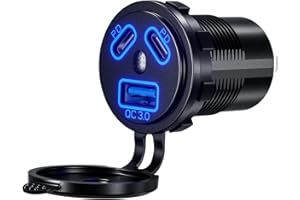 Thlevel USB C Gniazdo 12V ładowarka samochodowa 18W QC3.0 USB i 45W PD Typ C z wyświetlacz i przełącznik Szybkie obciążenie wodoodporne dla samochodowych motocykl