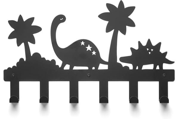 TOJ Living Pangea barngarderob – 40 cm – 6 krokar – barngarderob – vägggarderob – garderobskrokar för barn – barngarderob – rostfritt stål – dino-/djungel –