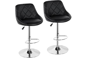 Hadwin Bar Stools Set of 2, Adjustable Swivel PU Leather Breakfast Kitchen Stool with Backrest and Footrest for Kitchen Counter Breakfast Bar (Black)