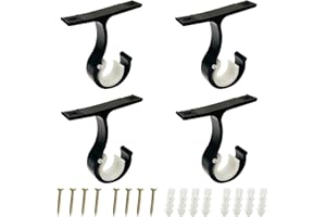 Bliceon 4 Pack Curtain Pole Brackets for 25mm-28mm Heavy Duty Black Curtain Rods - Dual Use Wall and Ceiling Mounts with Screws, Sturdy Curtain Rail Holders