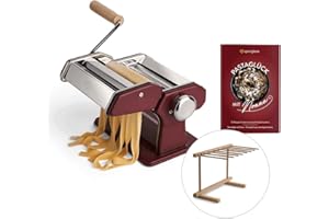 SPRINGLANE KITCHEN Nonna Manual Pasta Maker, Stainless Steel, Including Recipe Book (English Language Not Guaranteed), Pasta Dryer and 3 Cutting Attachments for Spaghetti, Lasagne and Tagliatelle