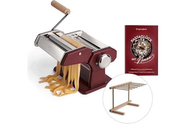 SPRINGLANE Machine à pâtes manuelle Nonna, en acier inoxydable, machine à pâtes comprenant un livret de recettes, un séchoir à pâtes (Rouge)