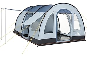 CampFeuer Tenda a tunnel "TunnelX" | Tenda familiare grande con 3 ingressi | grigio/blu | 5.000 mm di colonna d'acqua | Tenda per 4 persone, Tenda da campeggio
