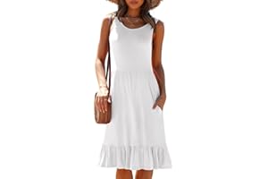 Yommay Sukienka damska na lato, elegancka sukienka o linii A, do noszenia na co dzień, okrągły dekolt, tank top, sukienka plażowa z kieszeniami